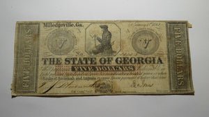 $5 1862 Milledgeville Georgia GA Obsolete Currency Bank Note Bill! State of GA!