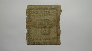 1776 Three Pence Pennsylvania PA Colonial Currency Bank Note Bill RARE ISSUE 3d