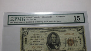 $5 1929 Good Thunder Minnesota MN National Currency Bank Note Bill Ch #11552 PMG