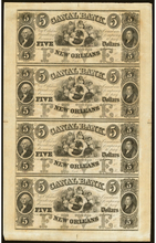 Load image into Gallery viewer, $5 1850&#39;s New Orleans Louisiana LA Obsolete Currency Uncut Sheet Note Canal Bank