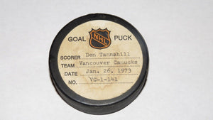 1972-73 Don Tannahill Vancouver Canucks Game Used Goal Scored Puck -Boudrias Ast
