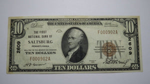 $10 1929 Saltsburg Pennsylvania PA National Currency Bank Note Bill #2609 XF+++