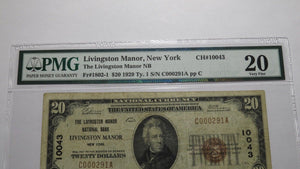 $20 1929 Livingston Manor New York NY National Currency Bank Note Bill! #10043