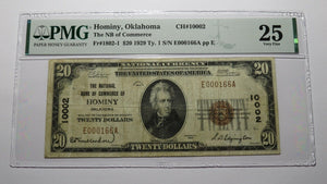 $20 1929 Hominy Oklahoma OK National Currency Bank Note Bill Ch. #10002 VF25 PMG