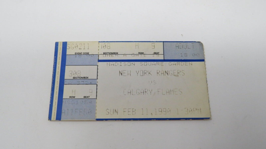 February 11, 1990 New York Rangers Calgary Flames NHL Hockey Ticket Stub! Fleury
