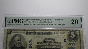 $5 1902 Upper Marlboro Maryland MD National Currency Bank Note Bill #5471 VF20