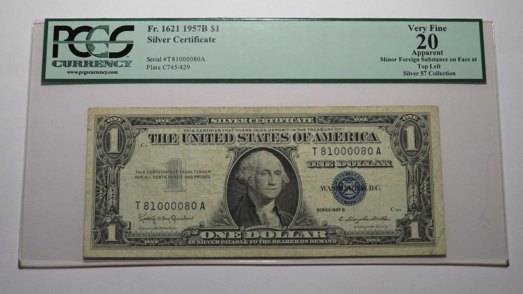 $1 1957 Fancy Serial Number Silver Certificate Currency Bank Note Bill VF20 PCGS