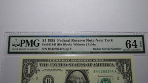 $1 1995 Radar Serial Number Federal Reserve Currency Bank Note Bill PMG UNC64EPQ