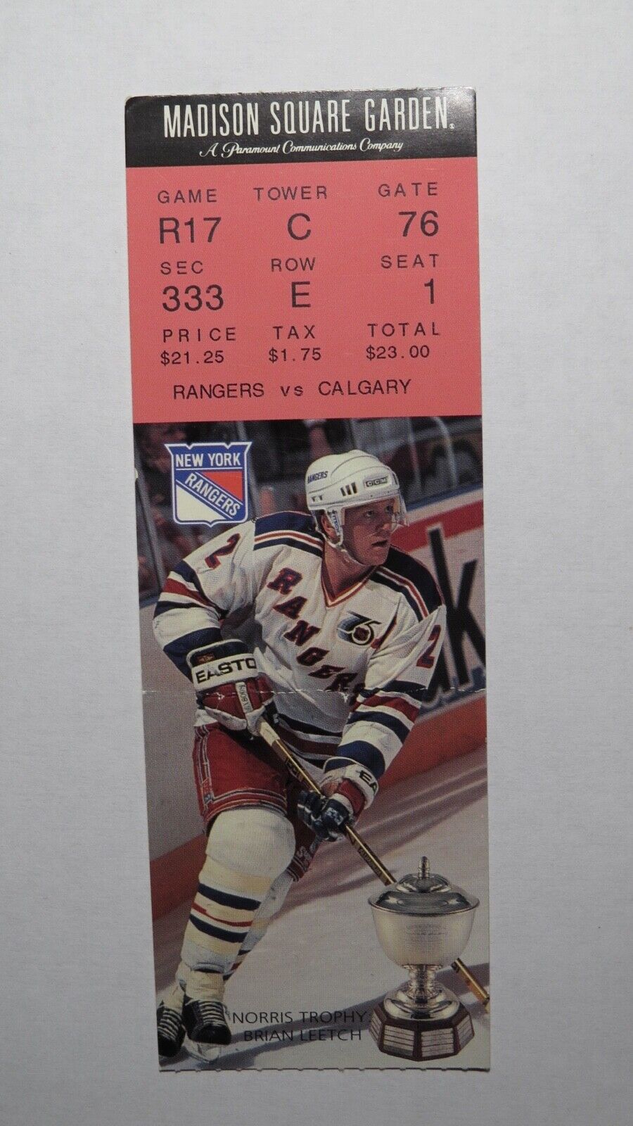 December 15, 1992 New York Rangers Vs. Calgary Flames NHL Hockey Ticket Stub!