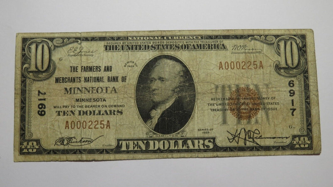 $10 1929 Minneota Minnesota MN National Currency Bank Note Bill Ch. #6917 RARE