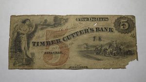 $5 1855 Savannah Georgia GA Obsolete Currency Bank Note Bill! Timber Cutter's