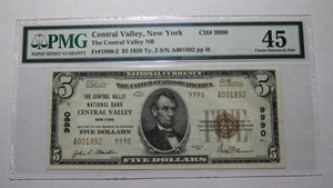 $5 1929 Central Valley New York NY National Currency Bank Note Bill #9990 XF45