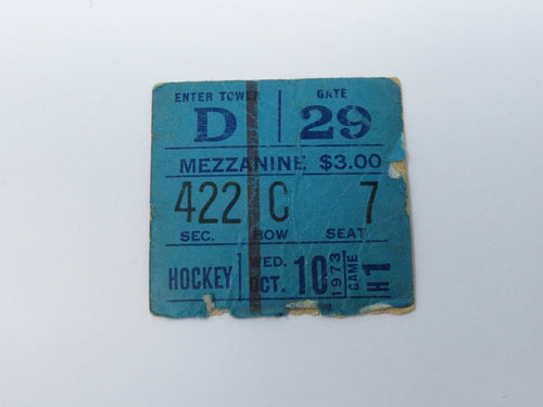 October 10, 1973 New York Rangers Vs. Detroit Red Wings NHL Hockey Ticket Stub