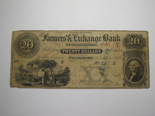 $20 1853 Charleston South Carolina Obsolete Currency Bank Note Farmers Exchange