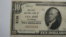 Load image into Gallery viewer, $10 1929 San Jose California CA National Currency Bank Note Bill Ch. #2158 FINE+