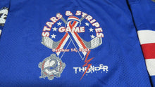 Load image into Gallery viewer, 2001 Joe Heinbecker Wichita Thunder Game Used Worn Stars &amp; Stripes Hockey Jersey
