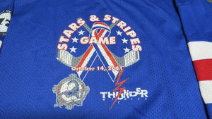 2001 Joe Heinbecker Wichita Thunder Game Used Worn Stars & Stripes Hockey Jersey