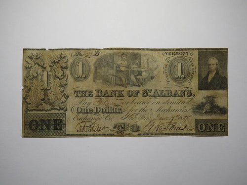 $1 1837 St. Albans Vermont VT Obsolete Currency Bank Note Bill Bank of St Albans