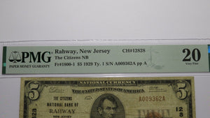 $5 1929 Rahway New Jersey NJ National Currency Bank Note Bill Ch #12828 VF20 PMG