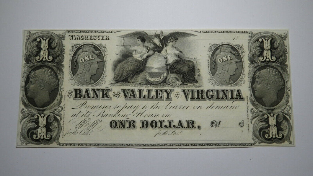 $1 18__ Winchester Virginia Obsolete Currency Bank Note Bill Bank of the Valley