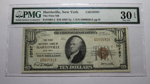 $10 1929 Harrisville New York NY National Currency Bank Note Bill Ch #10767 VF30