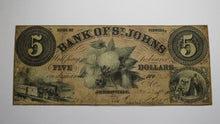 Load image into Gallery viewer, $5 1859 Jacksonville Florida FL Obsolete Currency Bank Note Bill St. Johns Bank