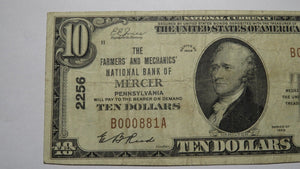 $10 1929 Mercer Pennsylvania PA National Currency Bank Note Bill #2256 FINE!