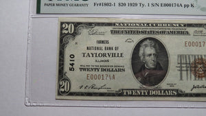 $20 1929 Taylorville Illinois IL National Currency Bank Note Bill Ch #5410 VF35