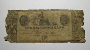 $5 1861 Augusta Georgia GA Obsolete Currency Bank Note Bill! The Mechanics Bank
