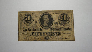 $.50 1864 Richmond Virginia VA Confederate Currency Bank Note Bill RARE T72