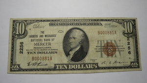 $10 1929 Mercer Pennsylvania PA National Currency Bank Note Bill #2256 FINE!
