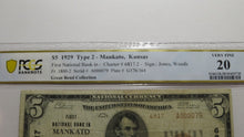 Load image into Gallery viewer, $5 1929 Mankato Kansas KS National Currency Bank Note Bill Ch. #6817 VF20 PCGS