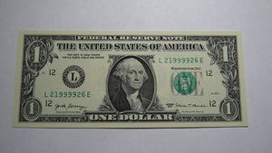 $1 2017 Fancy Serial Number Federal Reserve Bank Note Bill Crisp Uncirculated 19