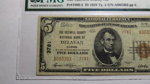 $5 1929 Delavan Illinois IL National Currency Bank Note Bill Ch. #3781 VF25 PMG