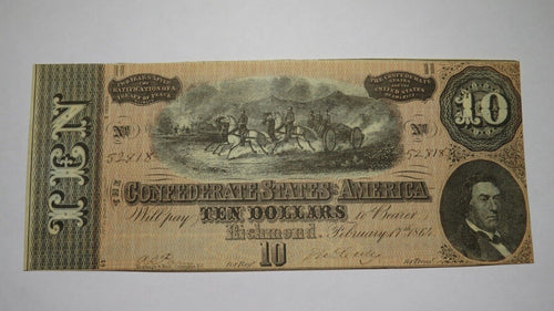 $10 1864 Richmond Virginia VA Confederate Currency Bank Note Bill T68 XF++