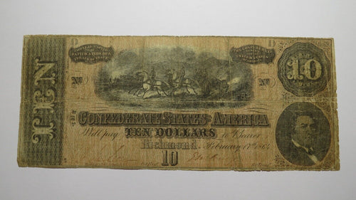 $10 1864 Richmond Virginia VA Confederate Currency Bank Note Bill T68 VG