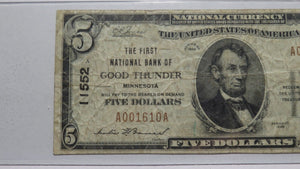 $5 1929 Good Thunder Minnesota MN National Currency Bank Note Bill Ch #11552 PMG