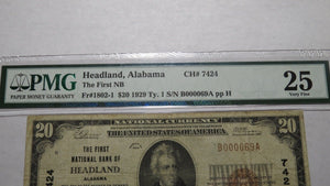 $20 1929 Headland Alabama AL National Currency Bank Note Bill Ch. #7424 VF25 PMG