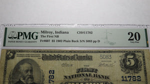 $5 1902 Milroy Indiana IN National Currency Bank Note Bill Ch. #11782 VF20 PMG