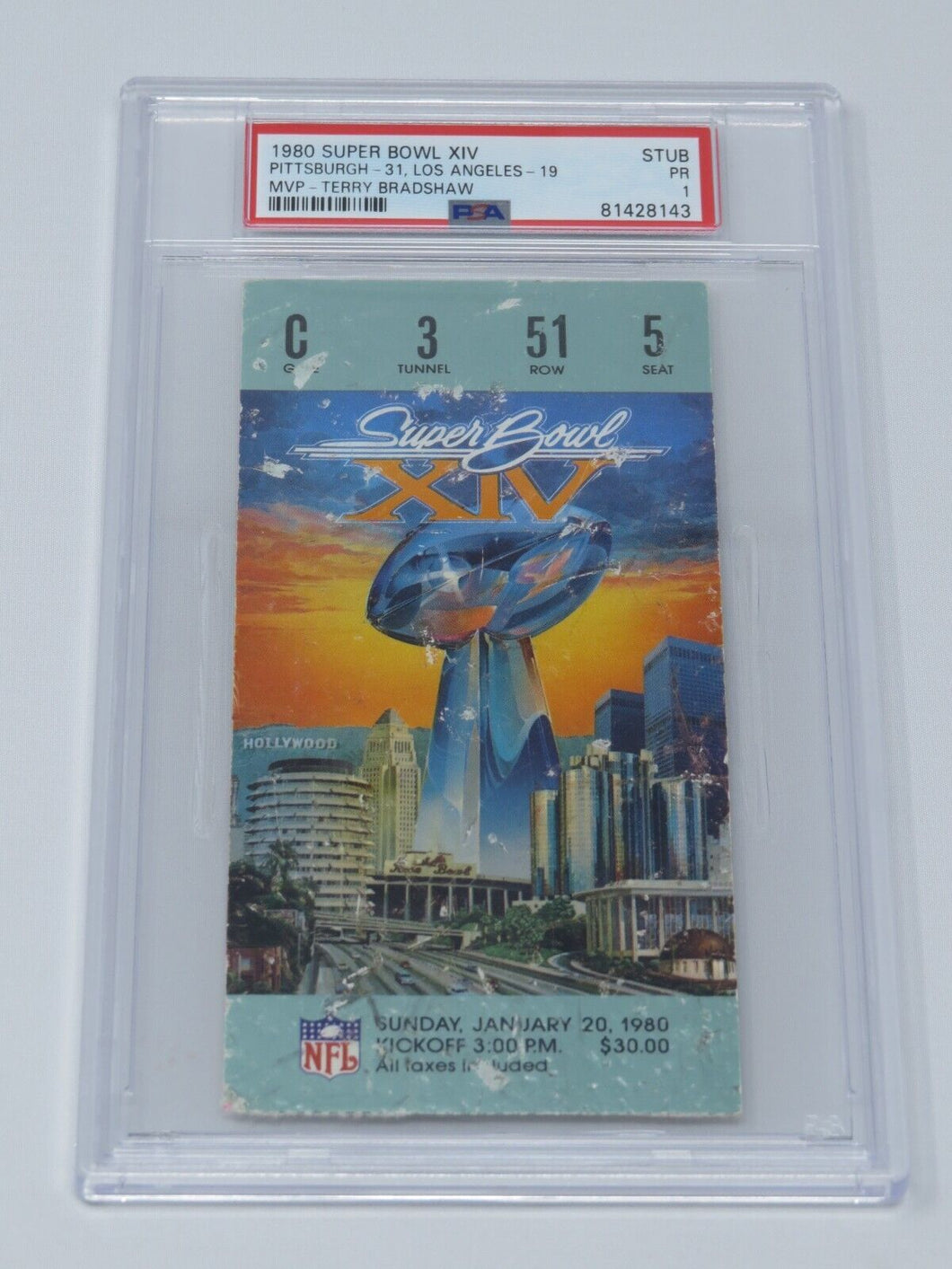1980 Super Bowl XIV 14 Pittsburgh Steelers Vs. Los Angeles Rams NFL Ticket Stub