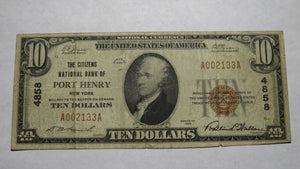 $10 1929 Port Henry New York NY National Currency Bank Note Bill Ch. #4858 RARE!
