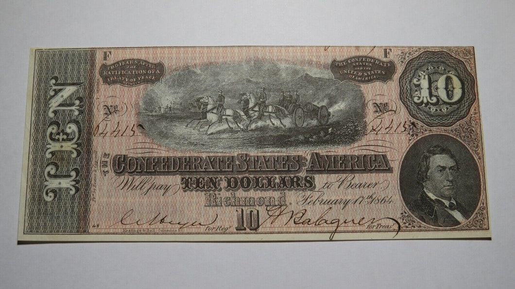 $10 1864 Richmond Virginia VA Confederate Currency Bank Note Bill RARE T68 CU+