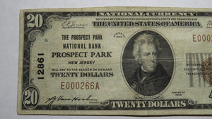 $20 1929 Prospect Park New Jersey NJ National Currency Bank Note Bill #12861 VF