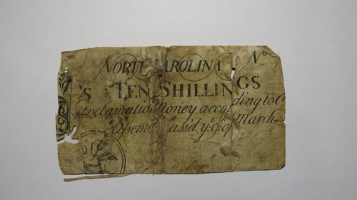 1754 Ten Shillings North Carolina NC Colonial Currency Note Bill! 10s RARE