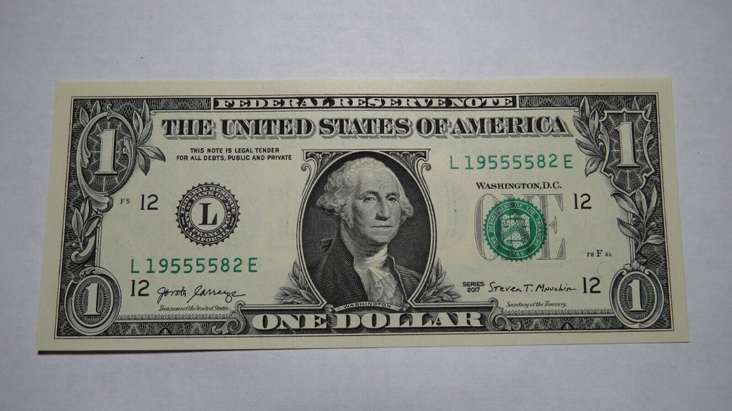 $1 2017 Fancy Serial Number Federal Reserve Bank Note Bill Crisp Uncirculated 95