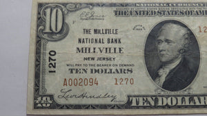 $10 1929 Millville New Jersey NJ National Currency Bank Note Bill #1270 VF! PCGS