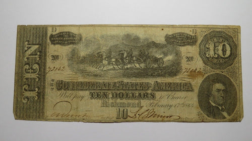 $10 1864 Richmond Virginia VA Confederate Currency Bank Note Bill T68 VERY GOOD