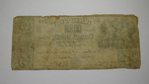 $5 1837 Pontiac Michigan MI Obsolete Currency Bank Note Bill Clinton Canal Bank