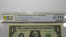 Load image into Gallery viewer, $1 2003 Radar Serial Number Federal Reserve Currency Bank Note Bill PCGS UNC67