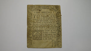 1780 One Shilling Hartford Connecticut CT Colonial Currency Note Bill Rare Issue